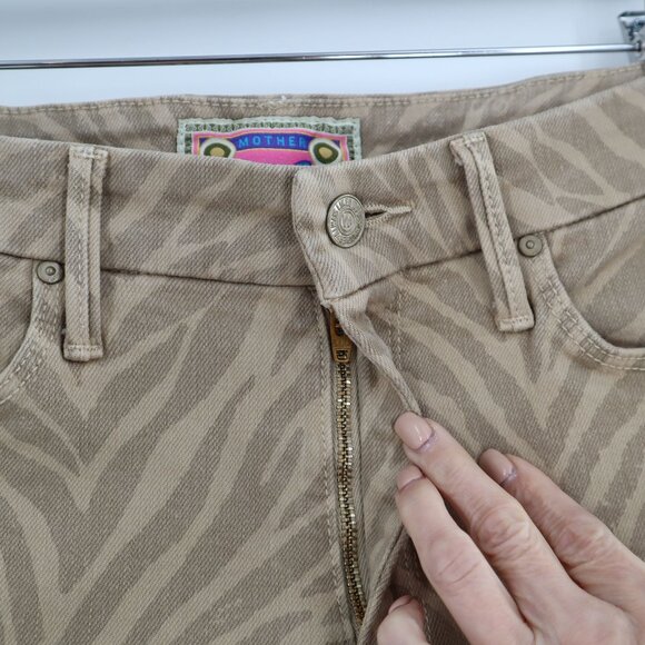 Mother The Looker Ankle Fray In Sweet Stripes Jeans Womens 27 Tan Edgy Boho Chic - Picture 7 of 11